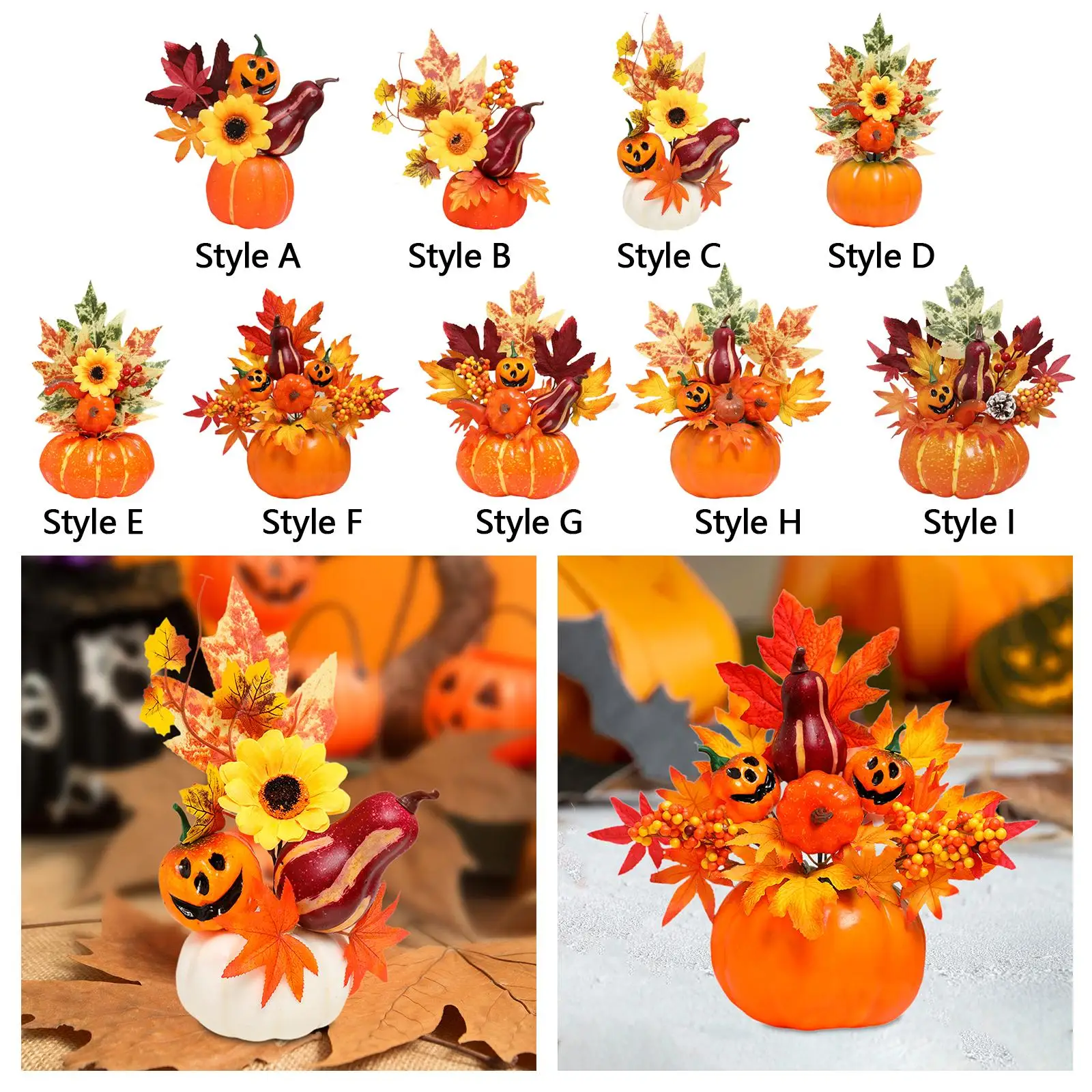 

Halloween Pumpkins Maple Leaves Ornament Artwork Desk Realistic Decor Table Centerpiece Craft for Office Store Prop Party Autum