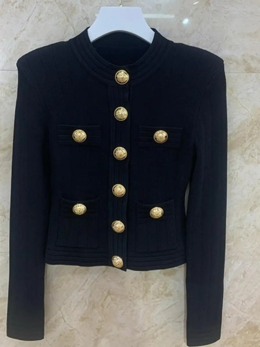 

Bla Slim Fit Knitted Cardigan Women's Faion 2025 Spring Metal Bule Design Double ket Knitwear ort Length Coat