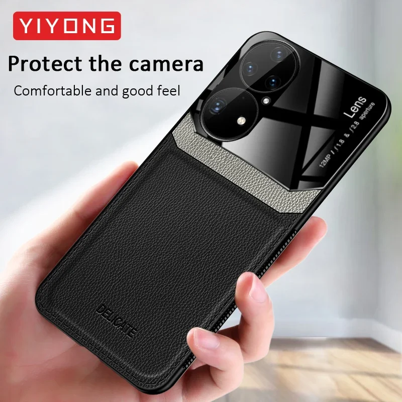 For Huawei P50 Pro Case YIYONG Soft Frame Leather Texture PC Cover For P50 P60 Art P30 P40 Pro P 50 60 40 30 P50Pro Phone Cases