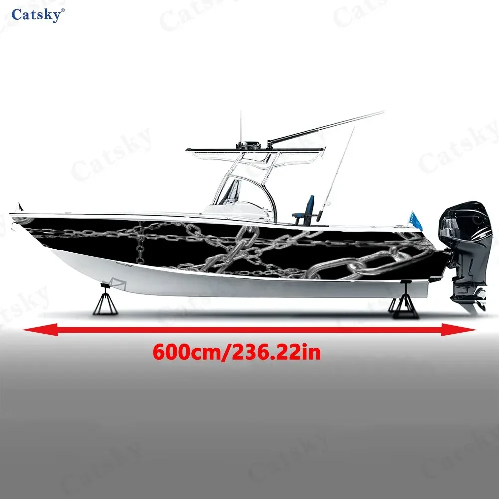 2Pcs Cold Steel Chain Boat Stickers, PVC Waterproof Durable Vinyl Wrap Decals for Fishing Boats, Durable and Stylish Design