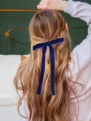 Lystrfac Vintage kadife siyah saç yay kadınlar için uzun şerit firkete basit moda üst klip bayanlar hairsaç aksesuarları