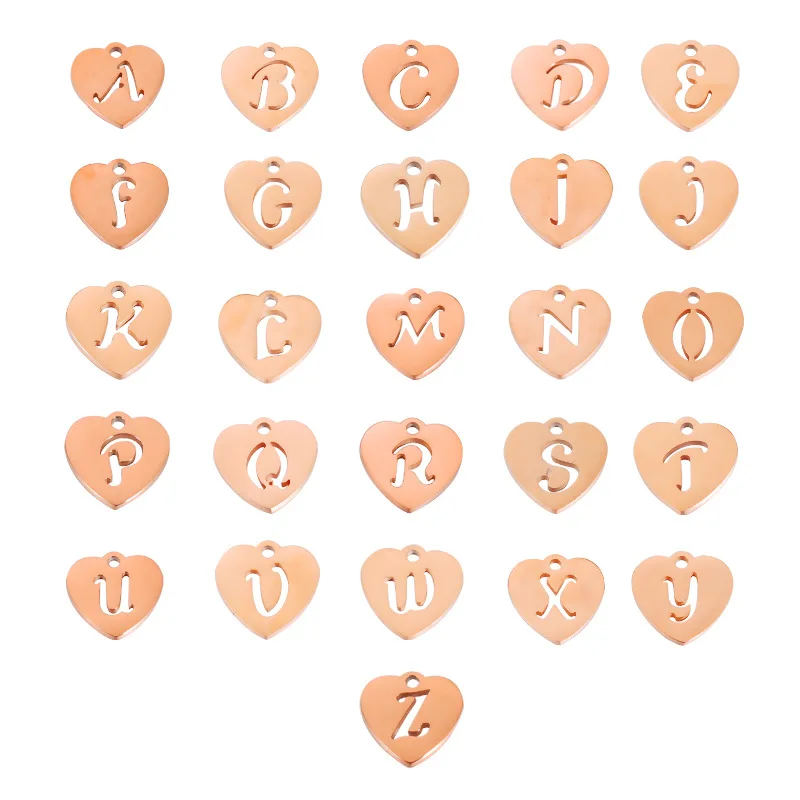 26Pcs/Lot  Stainless Steel 12mm Love Heart Initials Pendant For DIY Jewelry Making Necklaces Bracelets