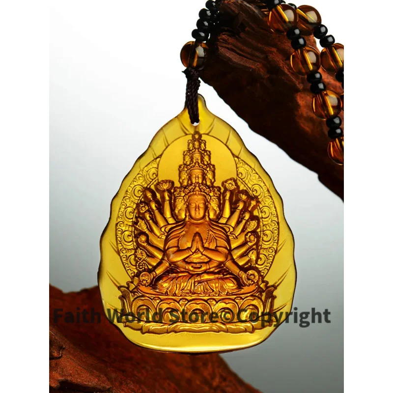 2PCS Greco-Buddhist pocket travel efficacious Mascot Auspicious Thousands Hands Guanyin Buddha Crystal Pendant Buddhist Amulet