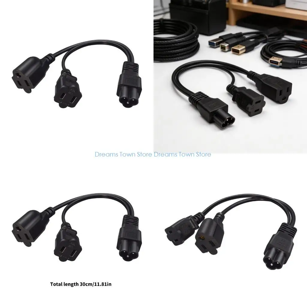 HX6A Short Power Distribution Cable IEC320 To NEMA 1 15R And 5 15R 1ft