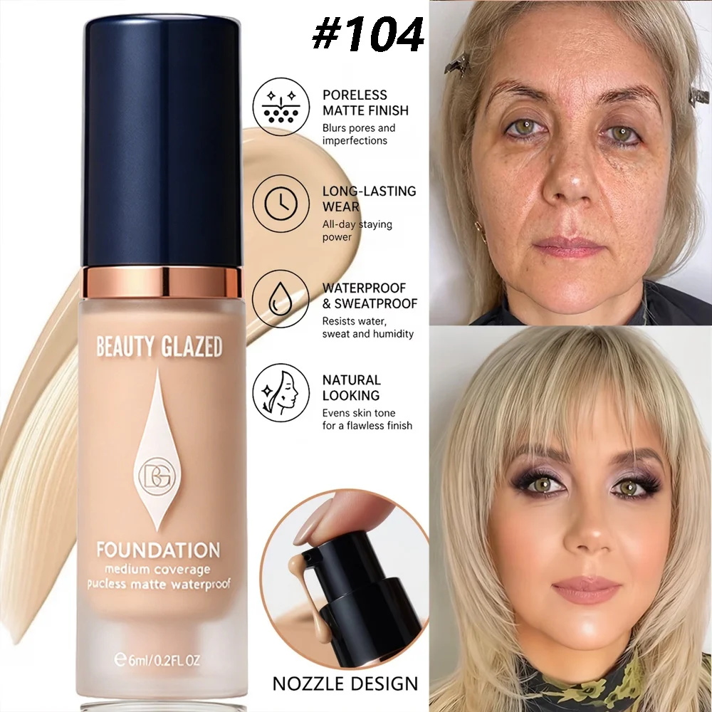 Matte Full-Coverage-Foundation – Erhältlich in 6 Farbtönen, langanhaltendes mattes Finish, wasserfest und schweißresistent, Mini-Reisegröße. – Detail 8