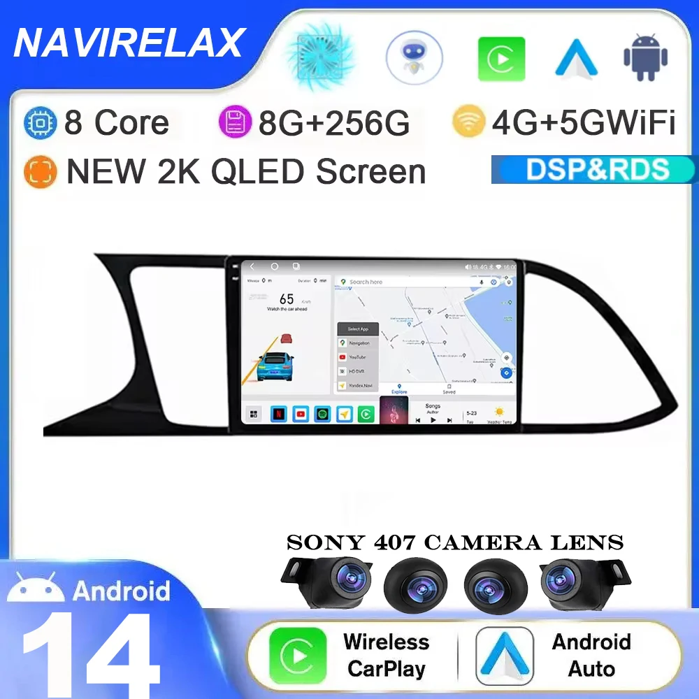 

9'' Android 14 Autoradio Multimedia For Seat Leon 3 2012 - 2020 QLED Screen CARPLAY Car Radio Navigation Player GPS Auto WIFI+4G