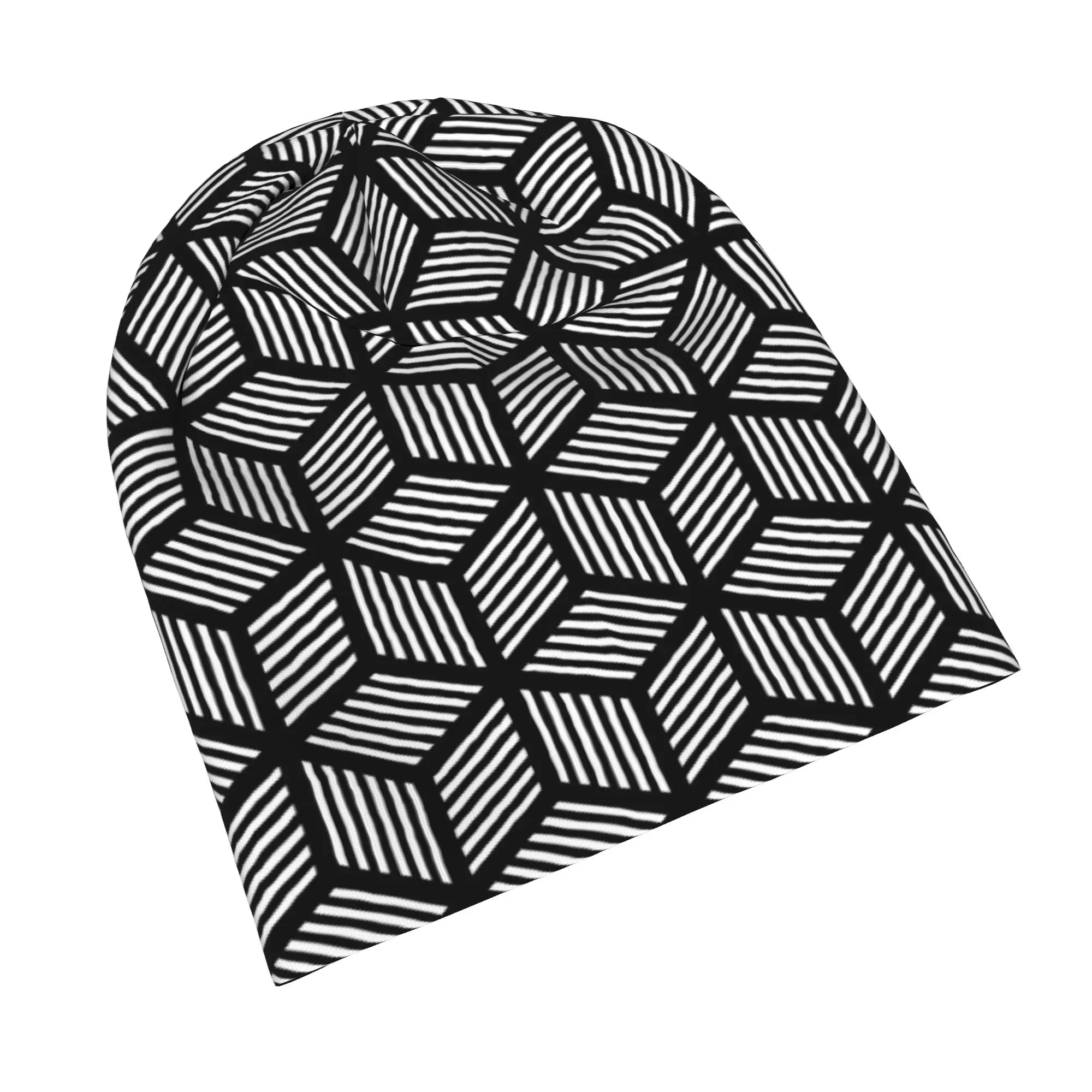 Cube Illusions - Seamless geometric texture in op art design. Vector art. Beanie Cap for Men Women Streetwear  Beanies Hat