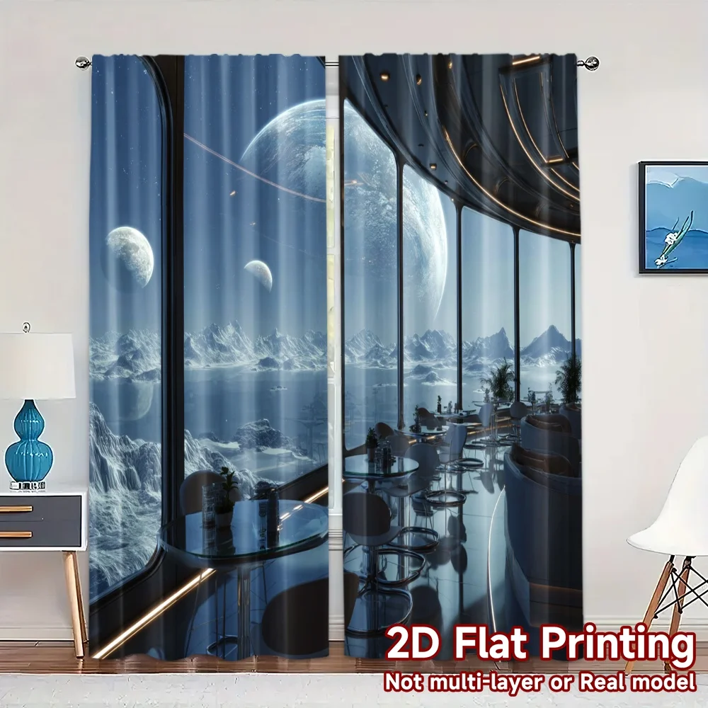 2pcs, 2D FLAT PRINTING Curtains (Without Rod) Cosmic Lounge Chic Chic Curtain Versatile 100% Polyester Curtains Home Decor Ldeal