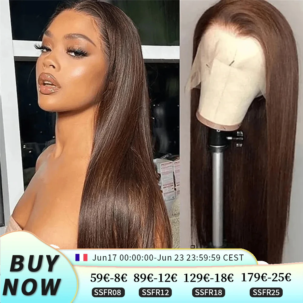 Miniask 180 Density Chocolate Color Bone Straight Wig 13X4 Brown Lace Front Human Hair Wig Pre Plucked Wig For Women On Sale