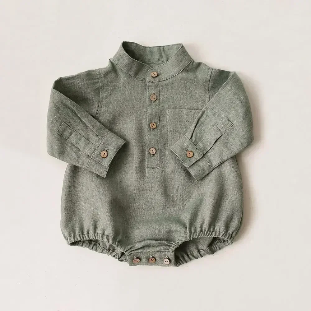 New Baby Boy Romper Linen Cotton Solid Color Newborn Jumpsuit Infant Clothes for Spring Autumn