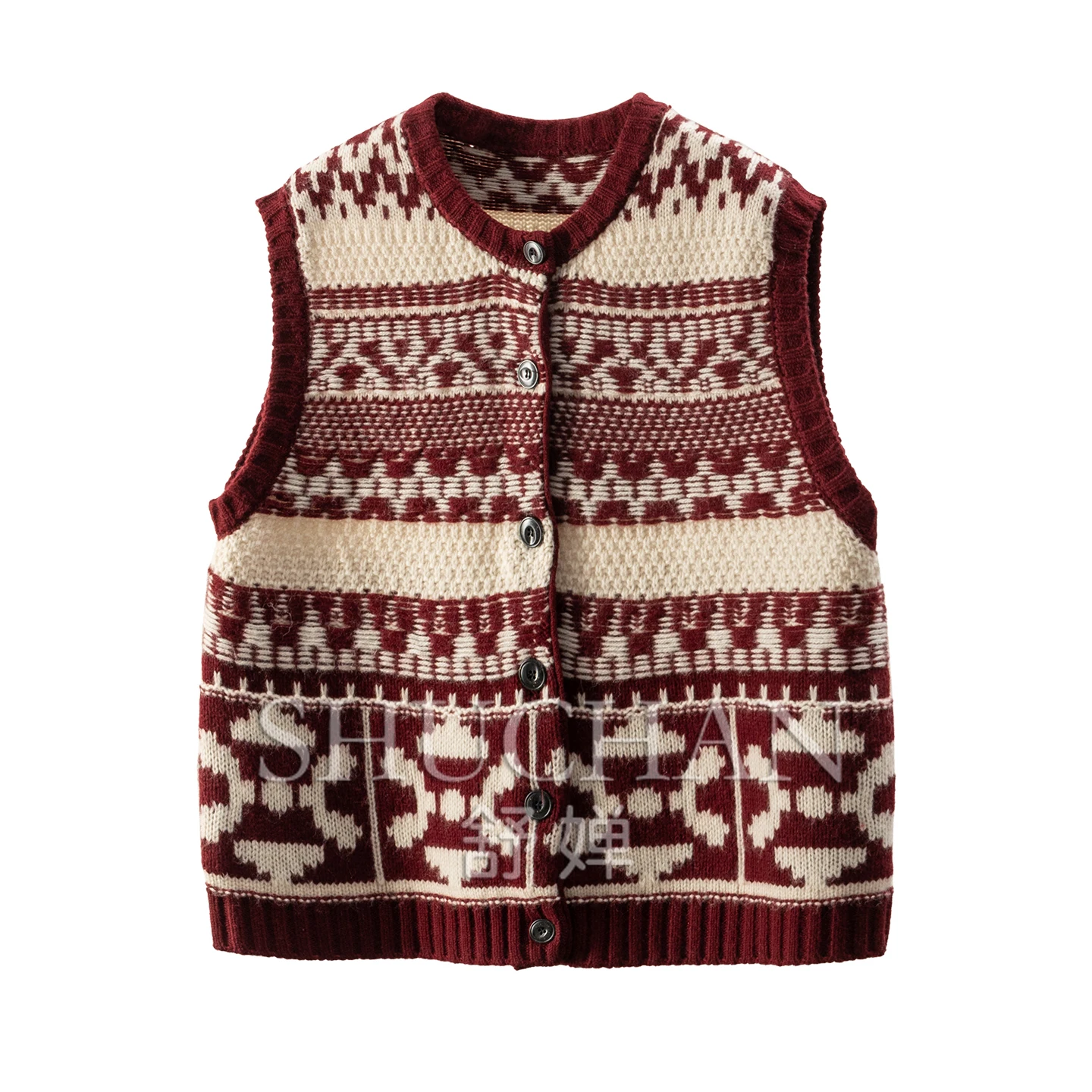 

100 шерстяной жаккардовый свитер с круглым вырезом Fair Island, жилет, женский жилет 6Y13, женский свитер без рукавов