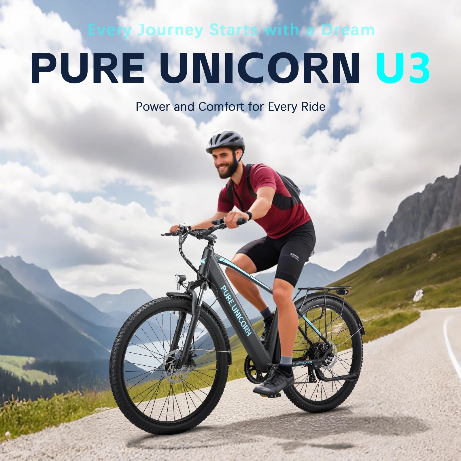 PURE UNICORN U3 Urban Commuting Electric Bicycles Men's EBike 48V12.8Ah Battery 29 Inch Tire