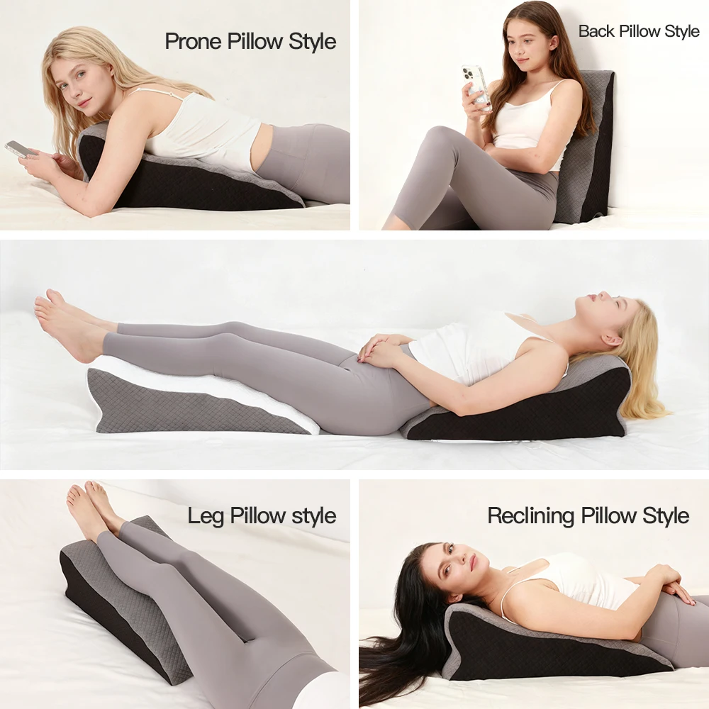 وسادة على شكل إسفين مناسبة للقراءة والنوم والراحة مقاس 9 بوصة وسادة سرير مثلثة عالية الدعم توفر دعم الساق والظهر #4