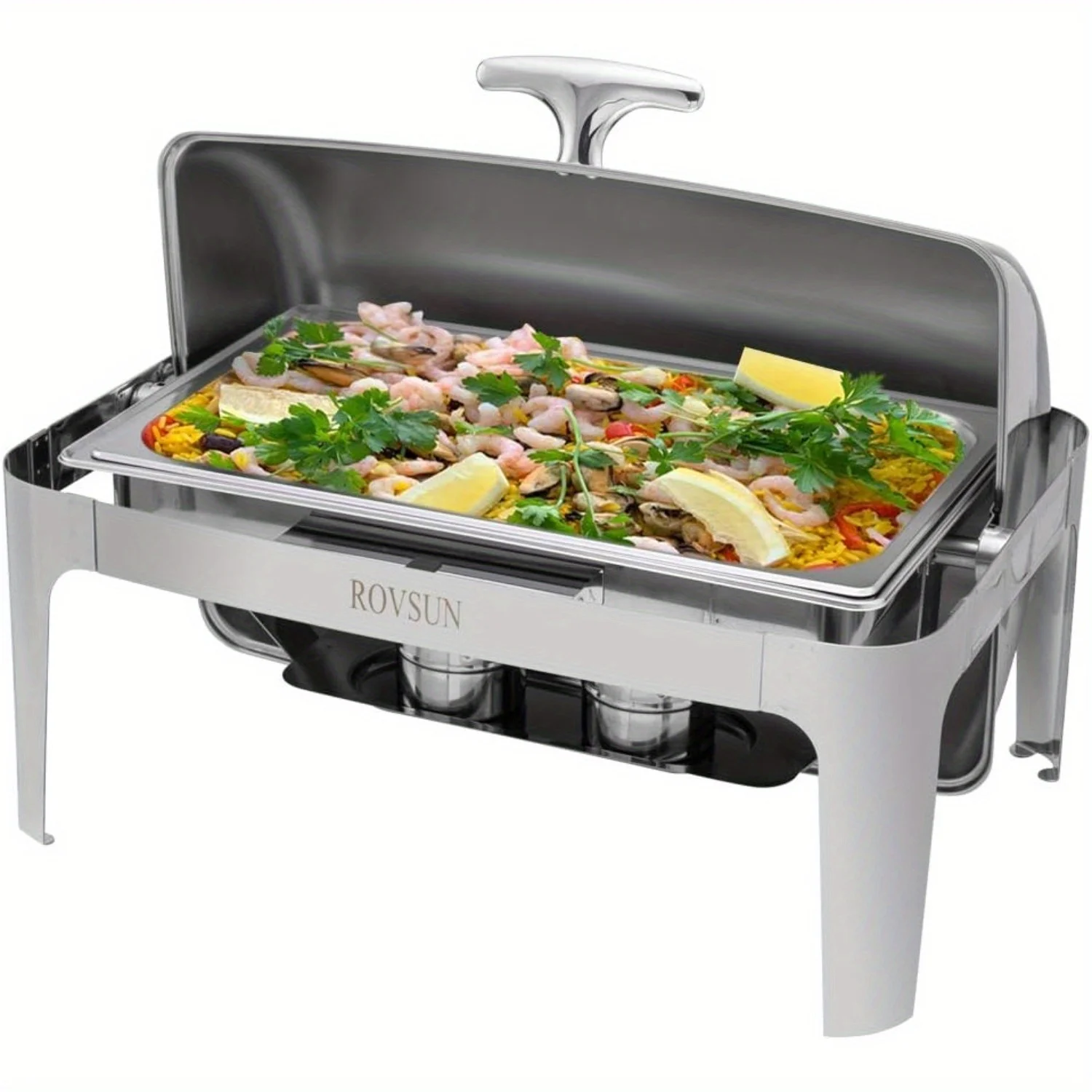 

Chafing Dish Buffet Set, 9 Quart Roll Top Stainless Steel Chafer, NSF Rectangular Set with Food Pan, Water Pan and Fuel Holders,