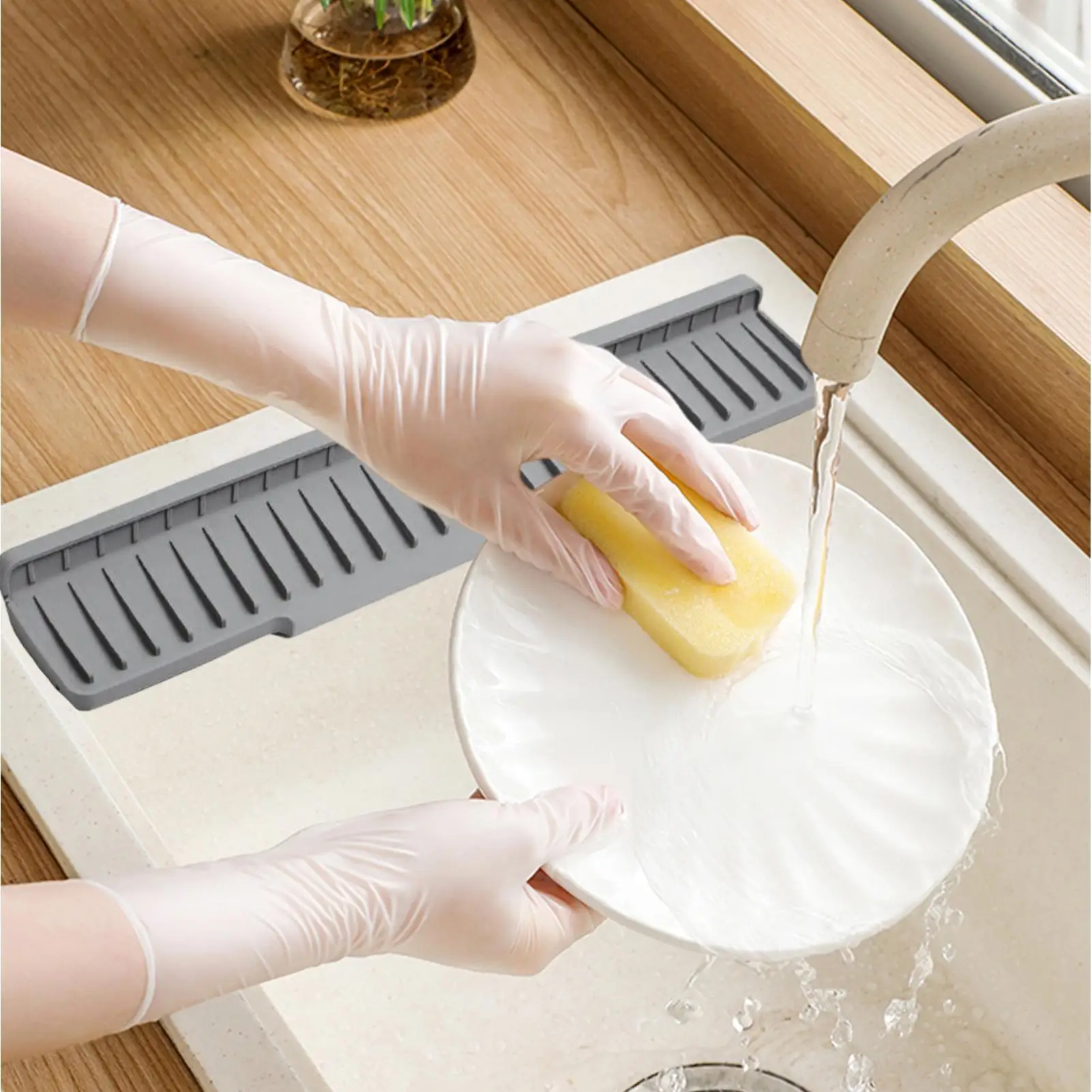 Sink Faucet Mat Silicone Draining Fast Drying Mat Water Splash Guard For Home Kitchen Bathroom Countertop Apartment Farmhouse
