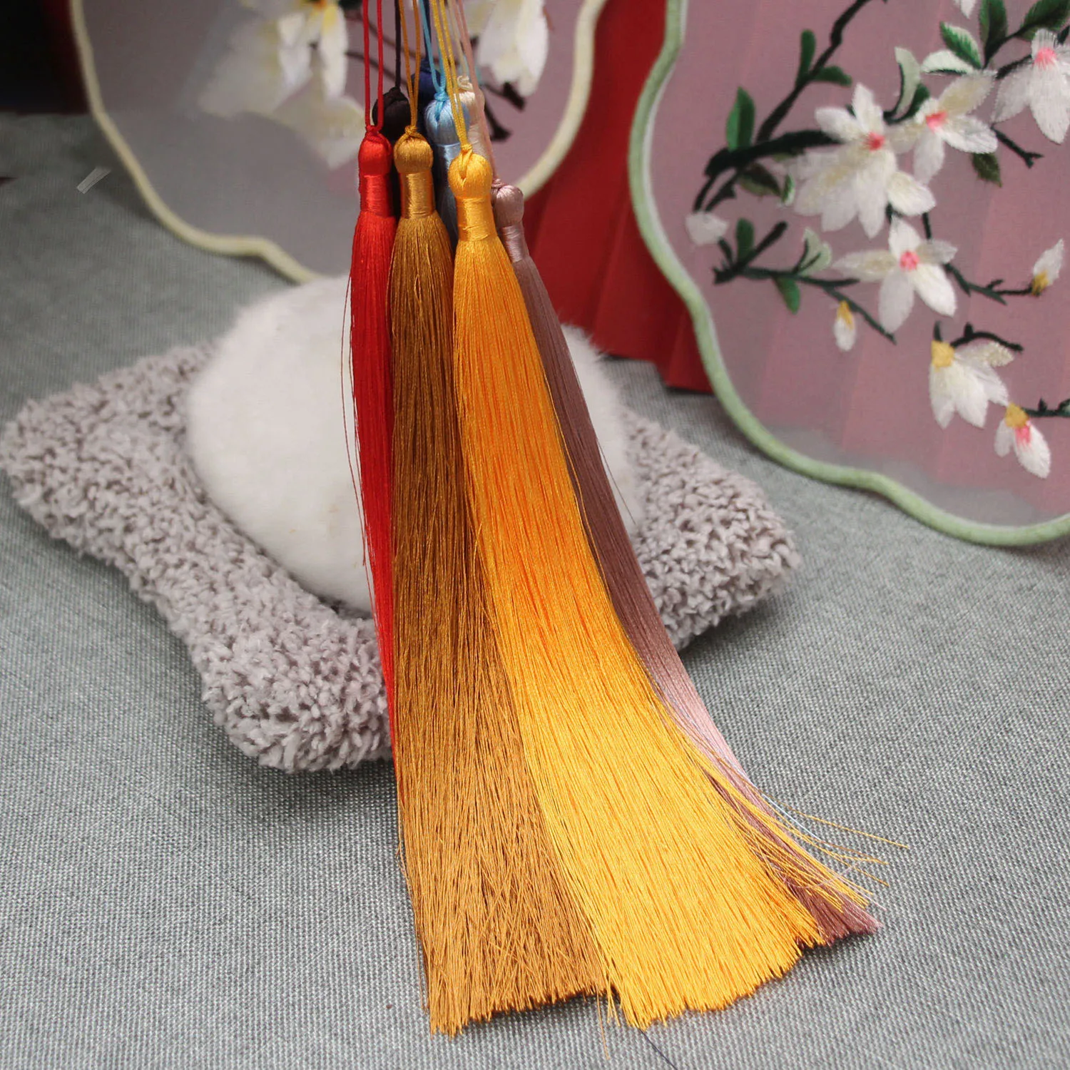 30cm Extension Tassel Fan Decorative Pendant Ice Silk Straight Hanging Hanfu Pendant Chinese Style Curtain Decoration