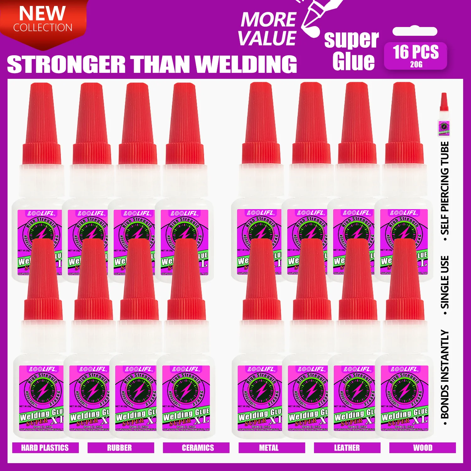 16PCS large set Welding Oily Super Glue,Cyanoacrylate Adhesive,Instant Quick Drying Adhesive,Leather, Rubber,Glass,Wood,Metal