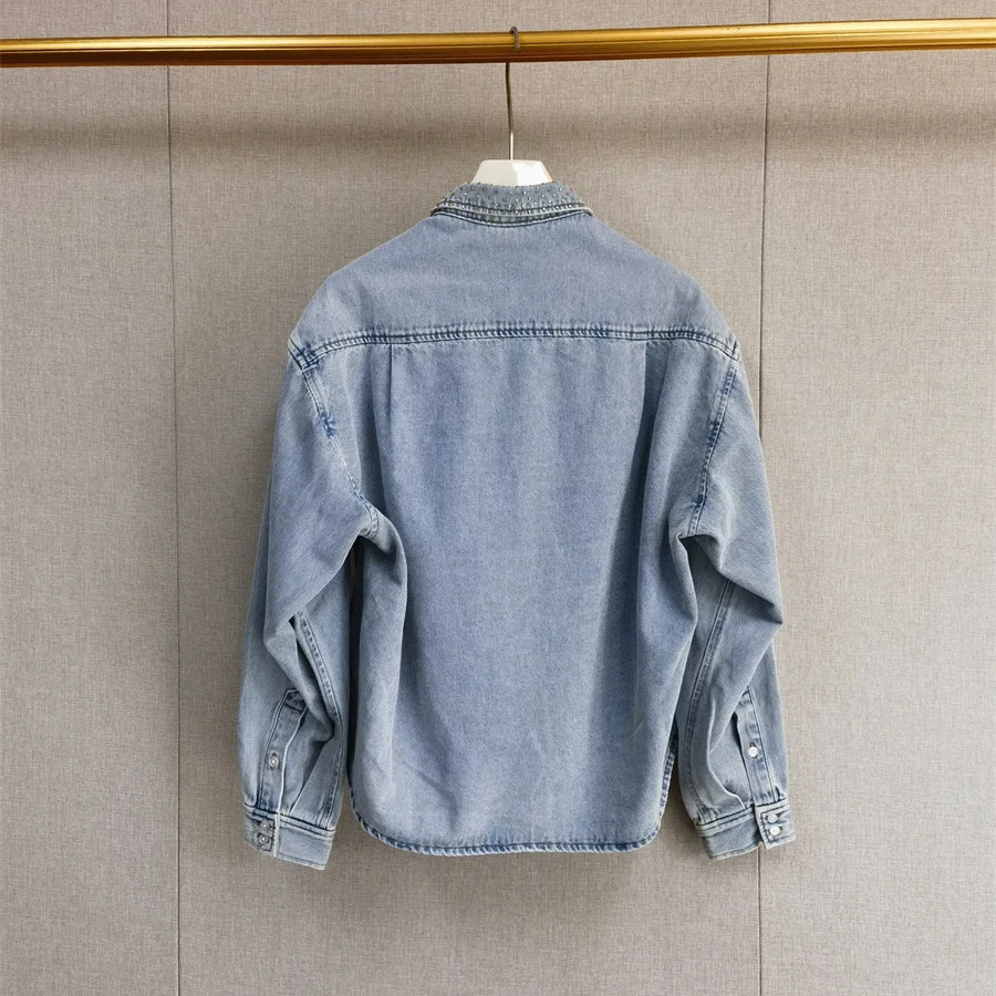 

Women's casual denim diamond encrusted jacket long sleeved fashionable y2k trendy top