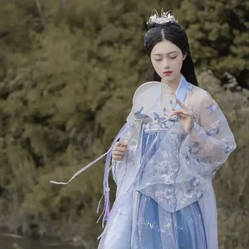 WATER HANFU 원피스 고대 중국 전통 코스프레 로브 댄스 세트, 요정 코스튬 의류, 소녀 일반 한나라 