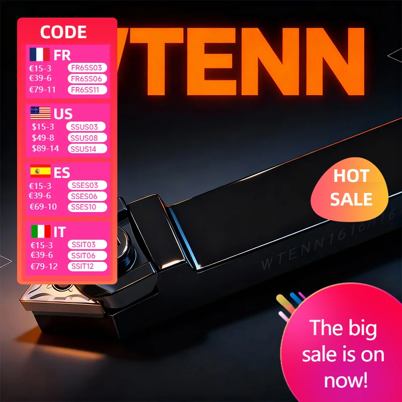 WTENN-CNC Suporte De Ferramentas De Torneamento Externo, Suporte De Ferramenta De Corte Torno Para Inserção De Carboneto TNMG, WTENN2525M16,