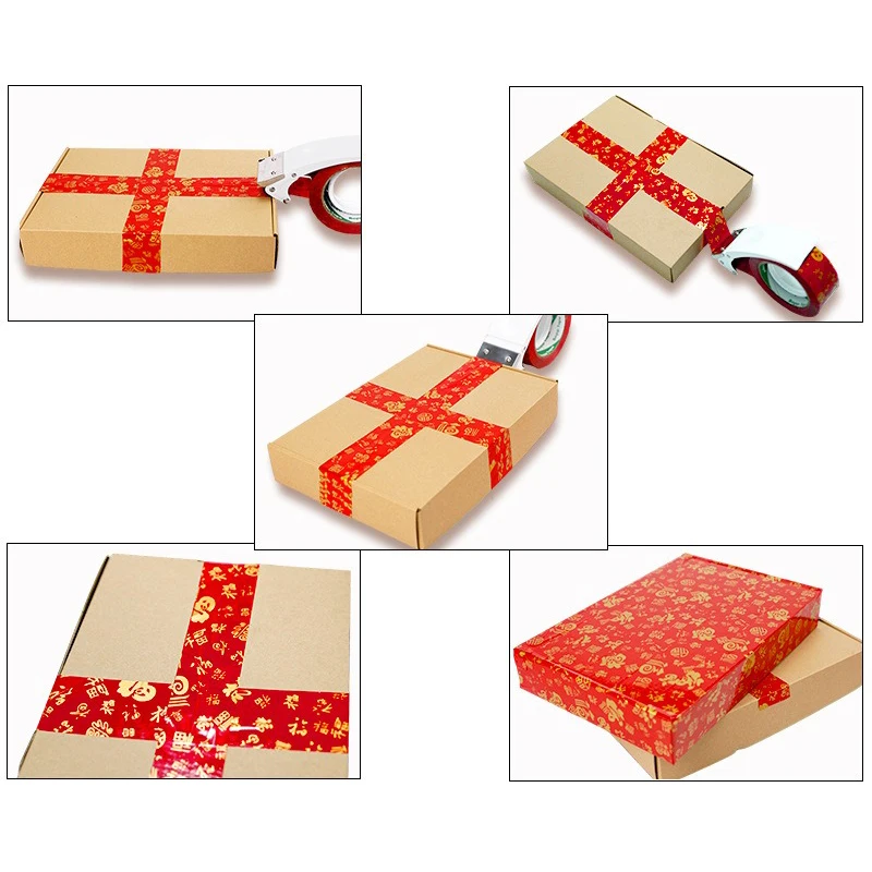 4.5x100Y Chinese Lucky Fu Packaging Tape Red BOPP Sealing Adhesive Tapes Logistics Express Paper Boxes Packaging Tapes Business