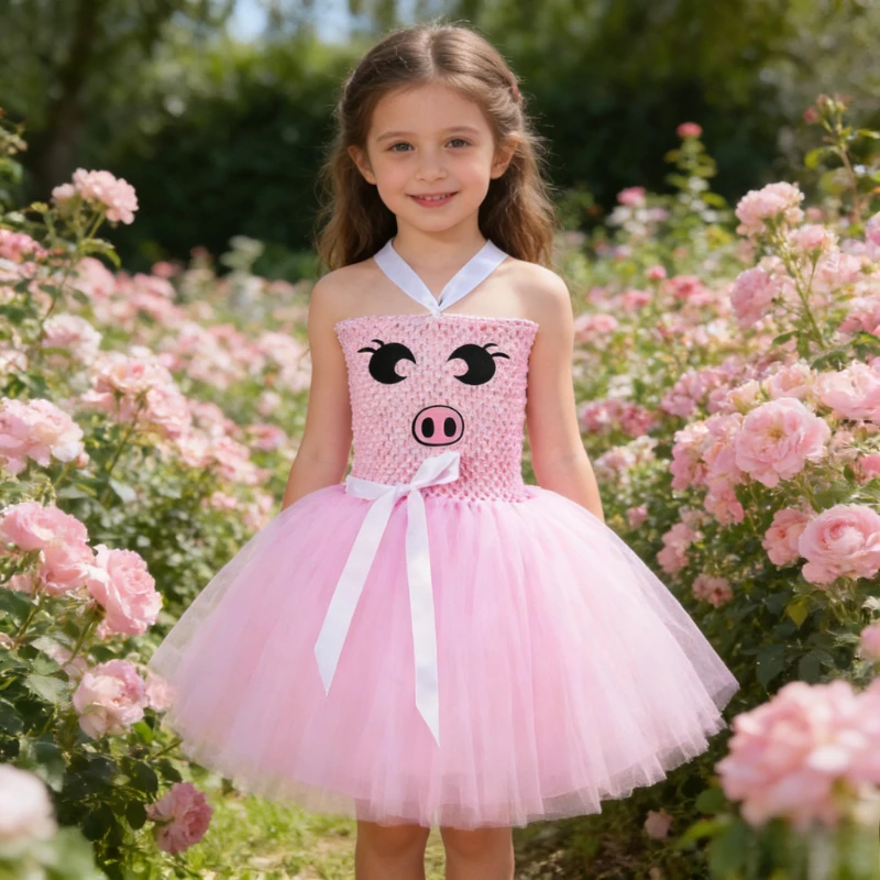 

Baby Girls Pink Little Pig Costumes for Kids Animal Outfit Children Toddler Piglet Ballet Tutu Dress with Ears Bowtie Tail Nose