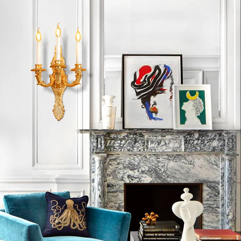 French Luxury Vintage Candelabra Decorative Wall Sconce Elegant and Exquisite Hand-Carved 3 Light Wall Sconce