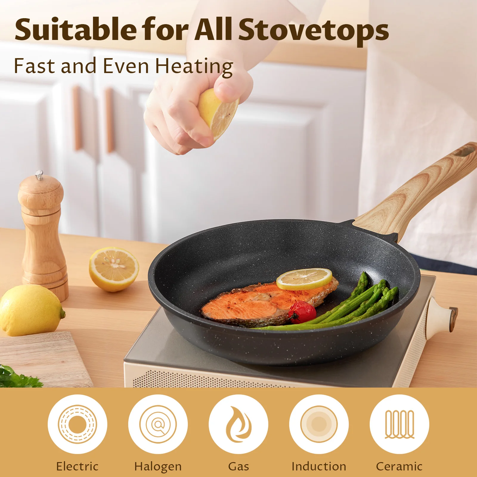 مجموعة مقلاة غير لاصقة، 3 قطع مقلاة حثية لجميع المواقد، مقالي قلي خالية من مادة PFAS #4