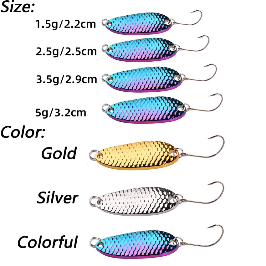 10pcs Metal Spoon Lures Baits 1.5g 2.5g 3.5g 5g Spinner Pesca Stream Bait Mini Fishing Spoon Lure For Trout Perch Pike Salmon