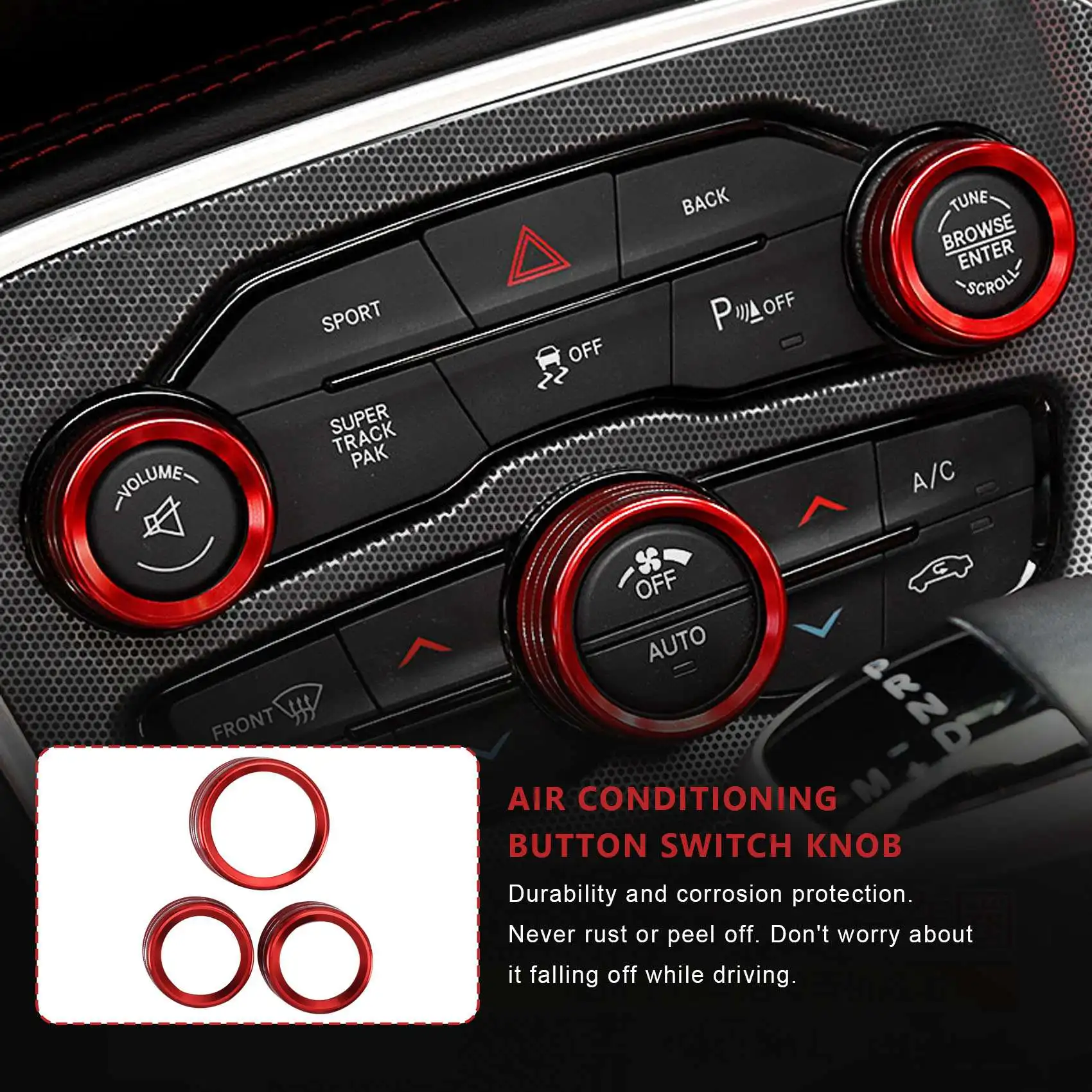 

Durable-For Dodge Challenger Durango 2015-2020 Steering Wheel Shift Paddle+Emblem Kit+Air Conditioner Switch CD Button