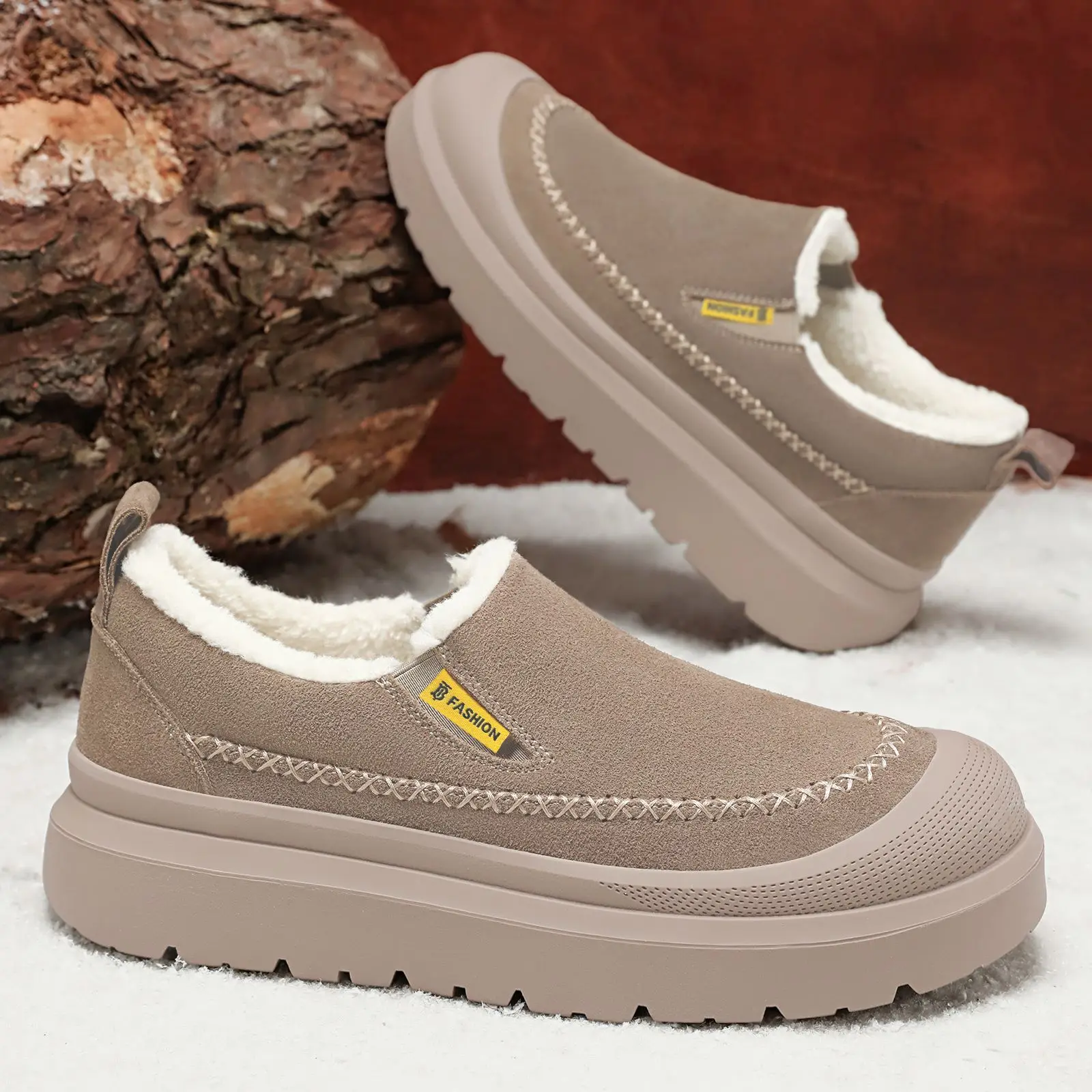 Zapatillas de Hombre con Suela Gruesa, Cálidas, Cómodas, Versátiles, Sin Cordones, con Suela Suave, Botas de Nieve con Plataforma, Mocasines Casuales que Aumentan la Altura