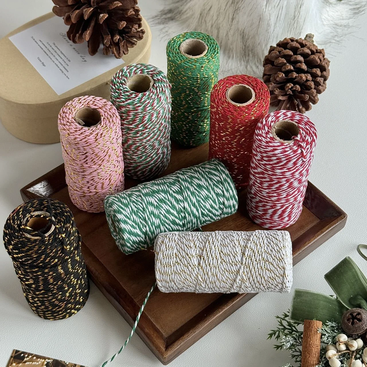 

【100M Gift Wrapping String】 Dual-Color Cotton Thread for Crafts, Christmas Wedding Birthday Party Decorations