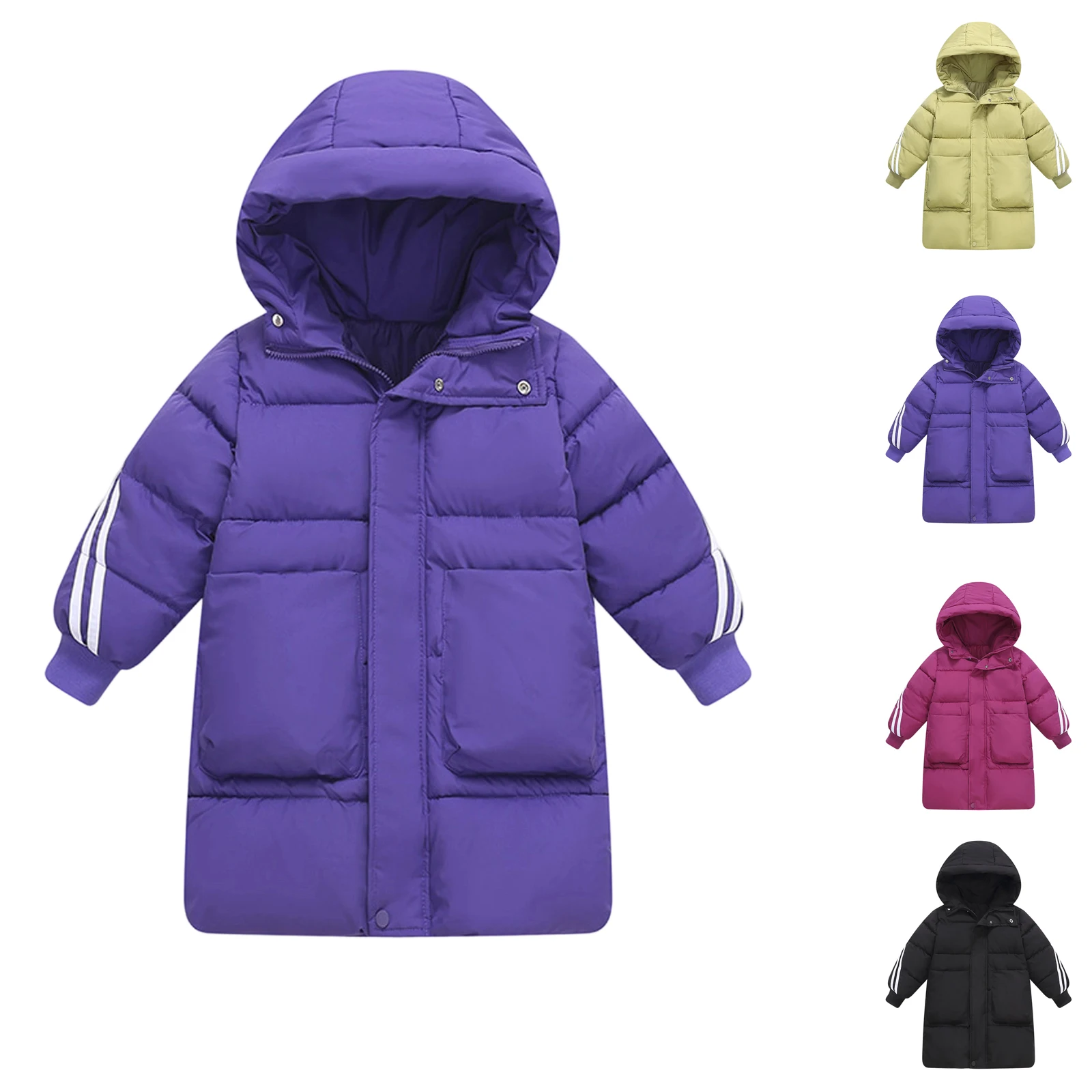 New Kids Clothes Coat Thickened Mid-length Hooded Coat For 3-12y Boys Girls Multi-colors Children Winter Warm Outerwear