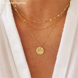 Hammered Circle Pendant Necklace Handmade Gold Choker Gold Filled Collier Femme Kolye Collares Boho Women Jewelry Necklace