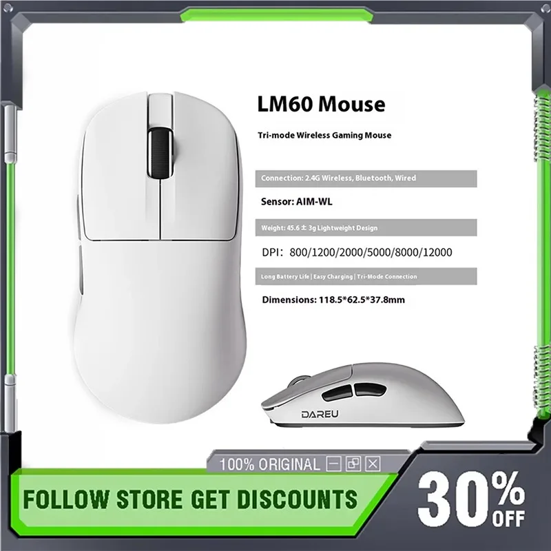 

Беспроводная игровая мышь DAREU LM60, легкая трехрежимная двойная, 1 кГц, 600 мАч, с низкой задержкой, офисная мышь для киберспорта, FPS, подарки для геймеров