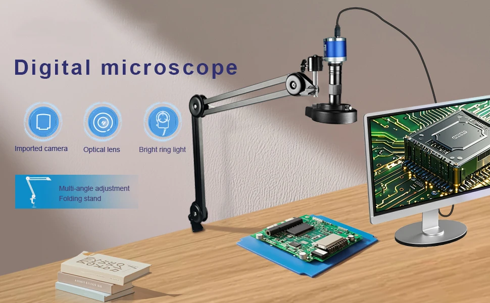 Yizhan HD 1080P Digital Electron Microscope 4K Ultra 2K HDMI Microscope USB VGA 150X Lens 5-100cm Working Distance Tripod Stand