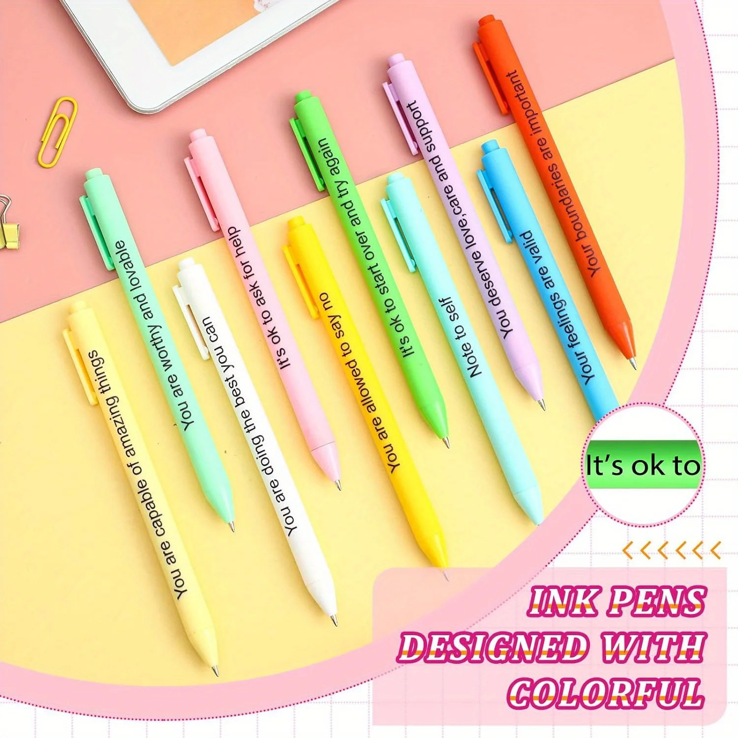 10 Pcs Gel Ink Pens Motivational Pen for Coworkers Inspirational Quote Pen Retractable Rolling Ball Smooth Writing for School Su