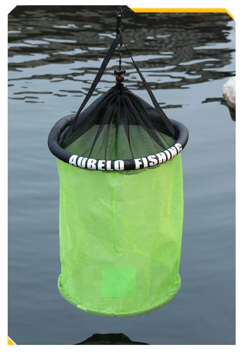 QAJTAO Neuer faltbarer runder schwimmender Fischkorb, Lebendgarnelenkäfig, Krabbenfalle für Wildfischen im Bach und Strandfischen – Detail 13