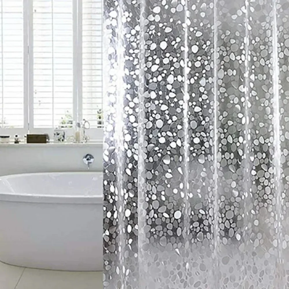 Thickened Waterproof 3D Transparent EVA Pebble Shower Curtain Bathroom Shower Plastic Partition Curtains