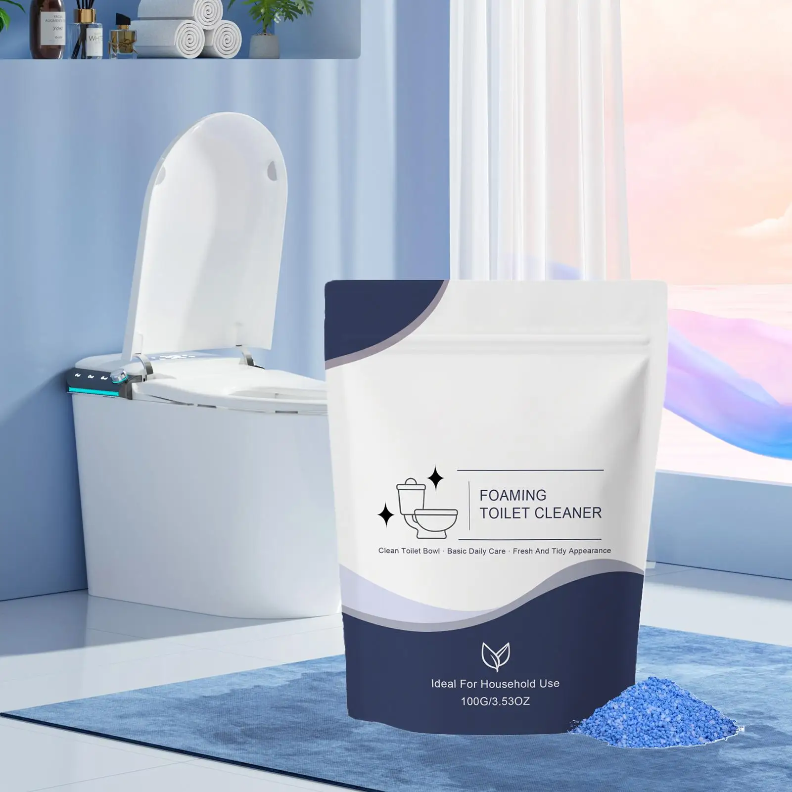 Toilet Cleaner Heavy Duty Refreshing Deodorizer 100g Foaming Bowl Cleaner Powder for Yellowing Rust Home Apartment Hotel Office