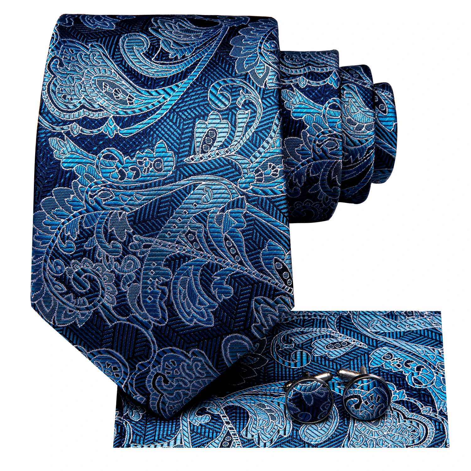 Blue Paisley Men's Tie Handkerchief Cufflinks Set Necktie for Men Male Wedding Business Ties Formal Dad Husband Gift
