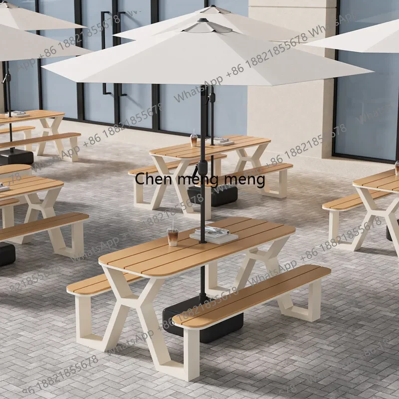 One-piece outdoor courtyard table and chair combination leisure table open-air agritainment dining table sun protection E136