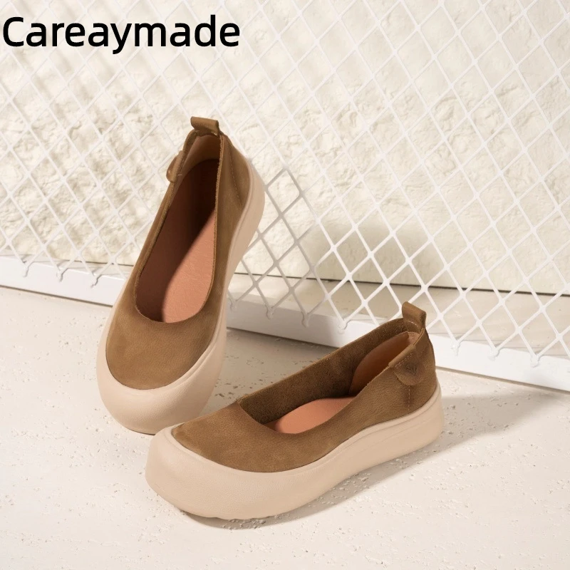 

Careaymade-Новые женские туфли из натуральной кожи с широким носком, туфли ручной работы из воловьей кожи с неглубоким носком, повседневная женская обувь на платформе