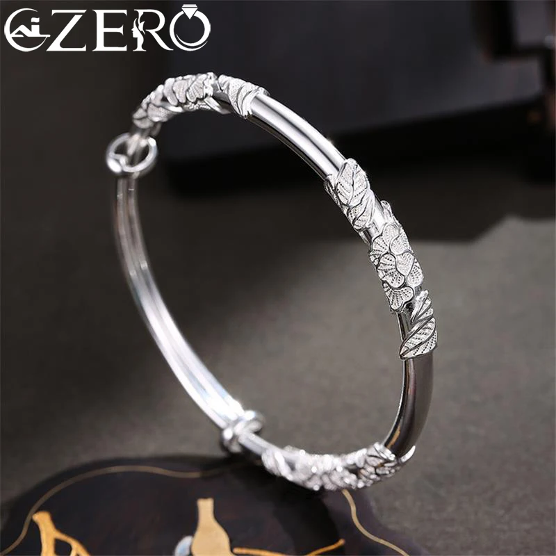 

925 Sterling Silver Original Designer Blooming Flowers Bracelets Bangles for Women Fashion Party Wedding Jewelry Adjustable Gift