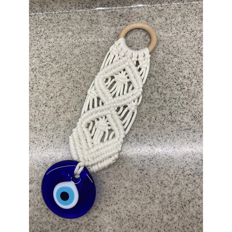 Lucky Eye Glass Blue Turkish Evil Eye Pendant Wall Hanging Macrame Handmade Decoration for Home Living Room Car Gift Home Decor