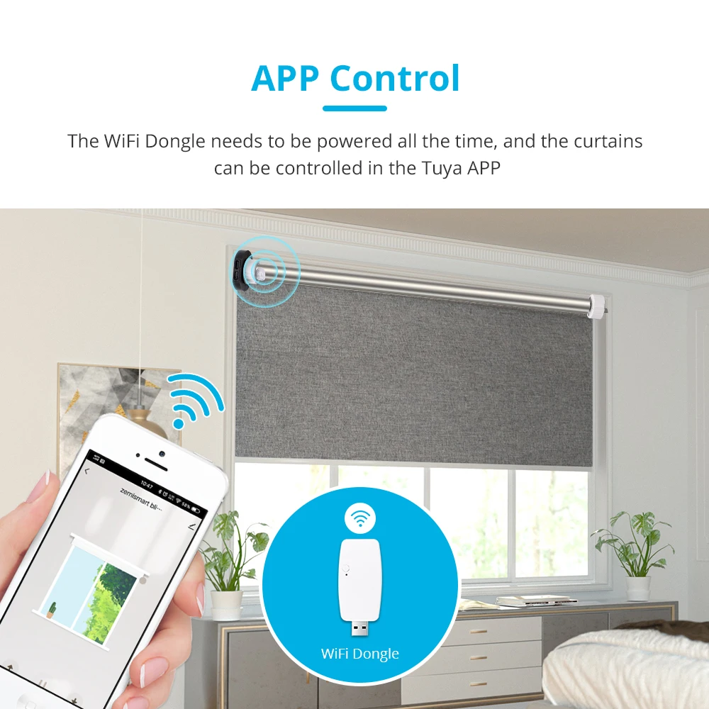 Intellithings Tuya WiFi Smart Roller Shade Motor for 17mm 25mm Tube Built-in Battery Blind Engine Alexa Google Home Alice Voice