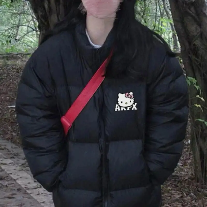 Белая хлопковая стеганая куртка свободного покроя, теплое зимнее пальто для пар, пальто в стиле хлеба, плотная зимняя верхняя одежда с длинным рукавом