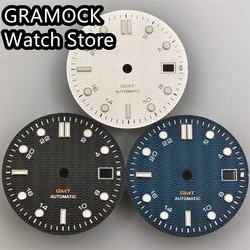 GRAMOCK 31mm Watch Dial Black White Blue Dial Green Luminous Fit NH34 DG3804 DG5833 Movement Date Window