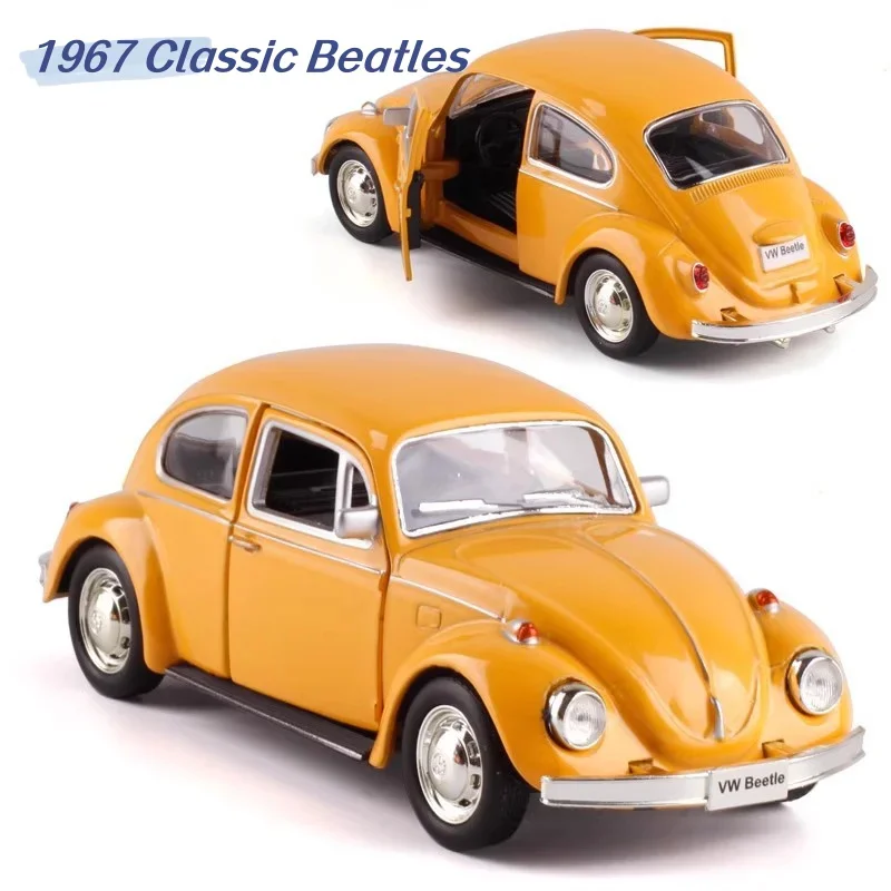 1:36 Alloy Volkswagen Beetle 1967 Cars Diecast Toys Miniature Models 4 Doors Opened Wheel Pull Back Vehicles Boys Birthday Gifts