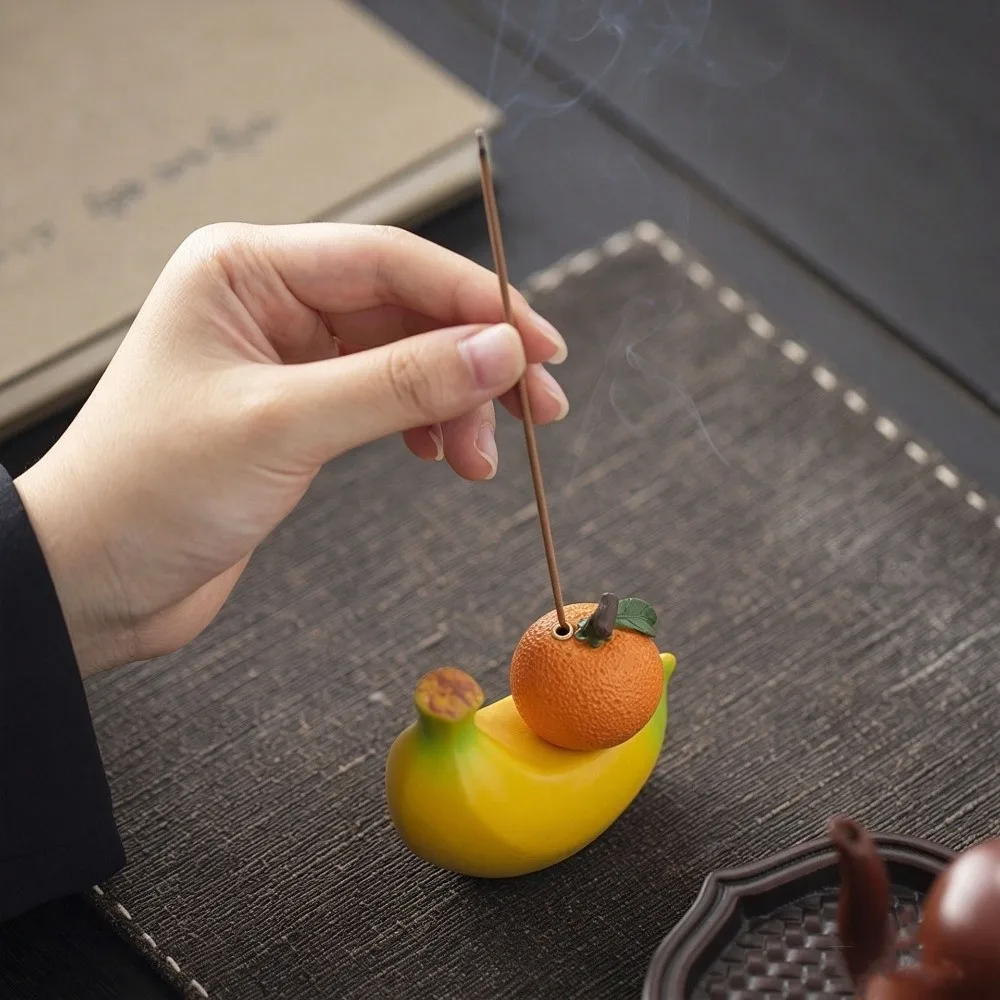 Creative Resin Orange Banana Incense Holder Lucky Realistic Thread Incense Plug Decorative Funny Incense Burner Desktop